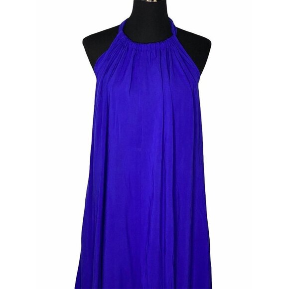 NWT Karen T Design Womens OS Sleeveless Halter Blue Full Length Casual Dress - Picture 2 of 8
